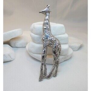 Vintage 925 Sterling Silver Giraffe Pin Brooch 3"- Hallmarked-African Animals